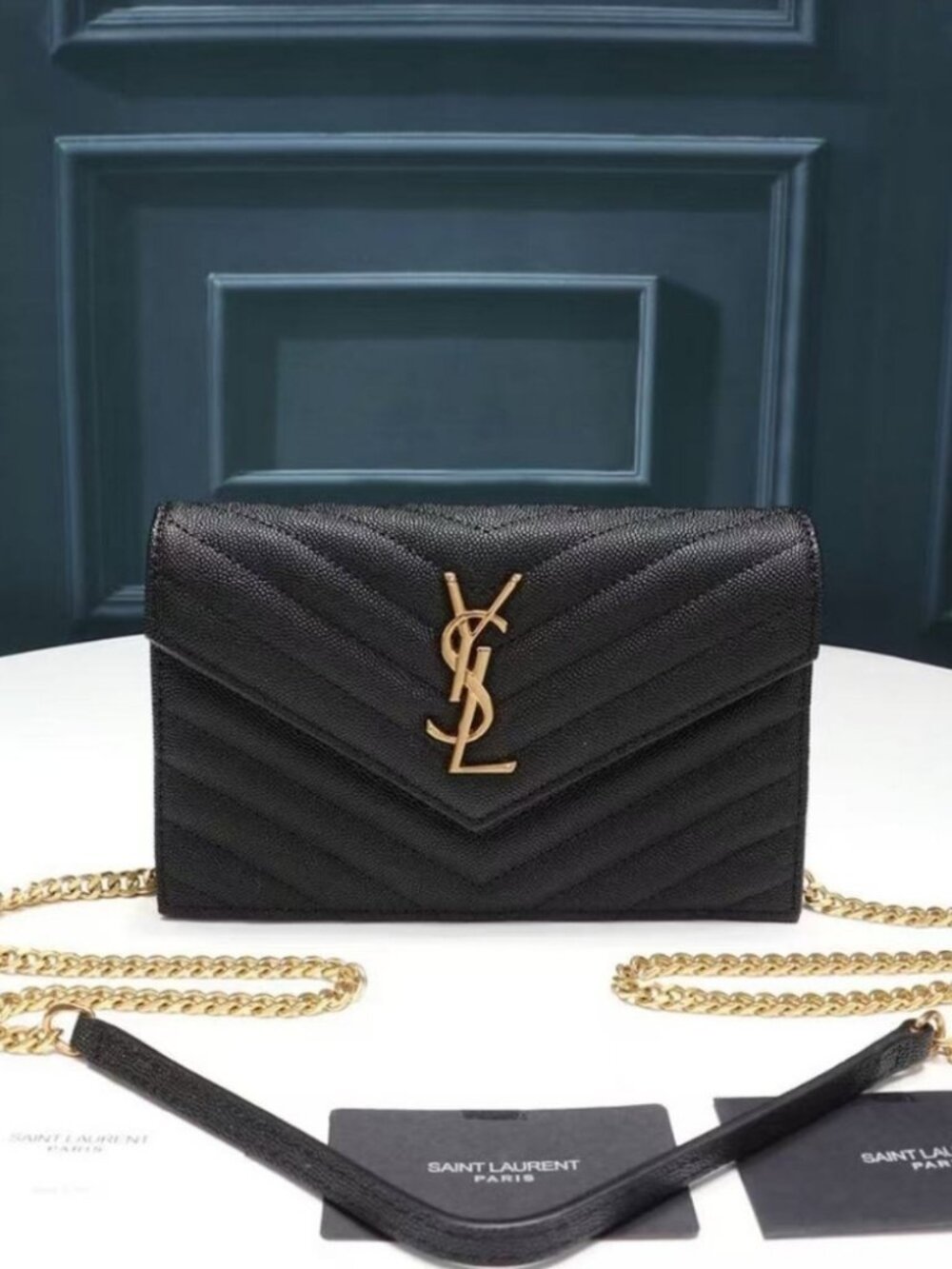 YSL Wallet on Chainin Black